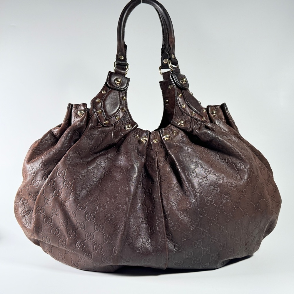 Gucci Guccissima Pelham Leather Studded Large Shoulder Bag